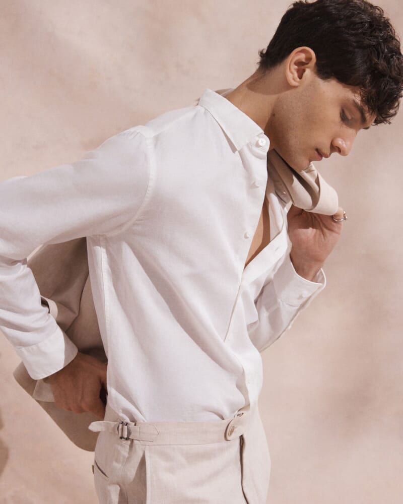 Reeves Long Sleeve Classic Linen Cotton Shirt in IVORY