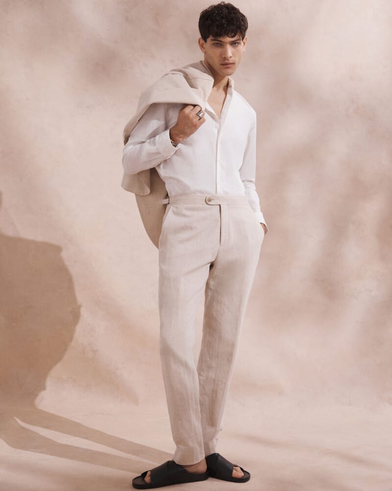 Elias Linen Cotton Regular Side Adjuster Pant in OATMEAL