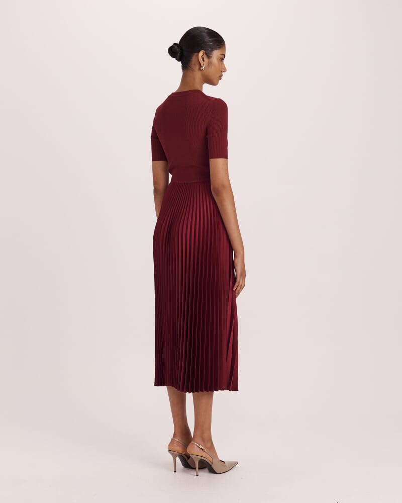 Vicky Mixed Media Dress in BERRY