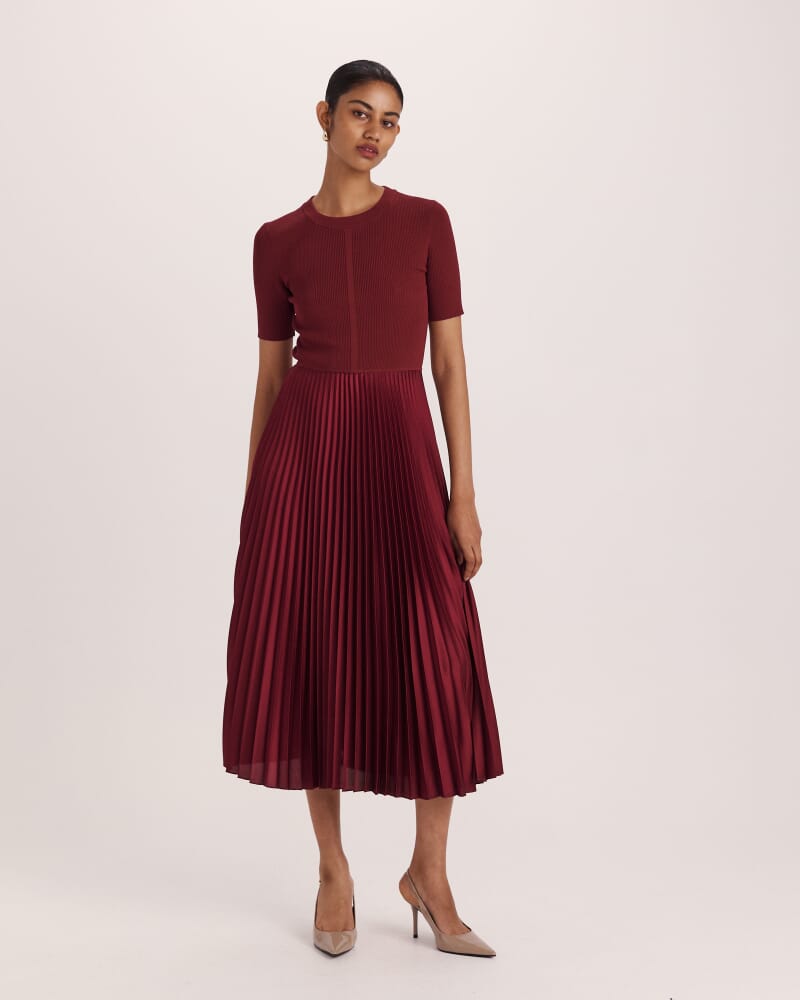 Vicky Mixed Media Dress in BERRY