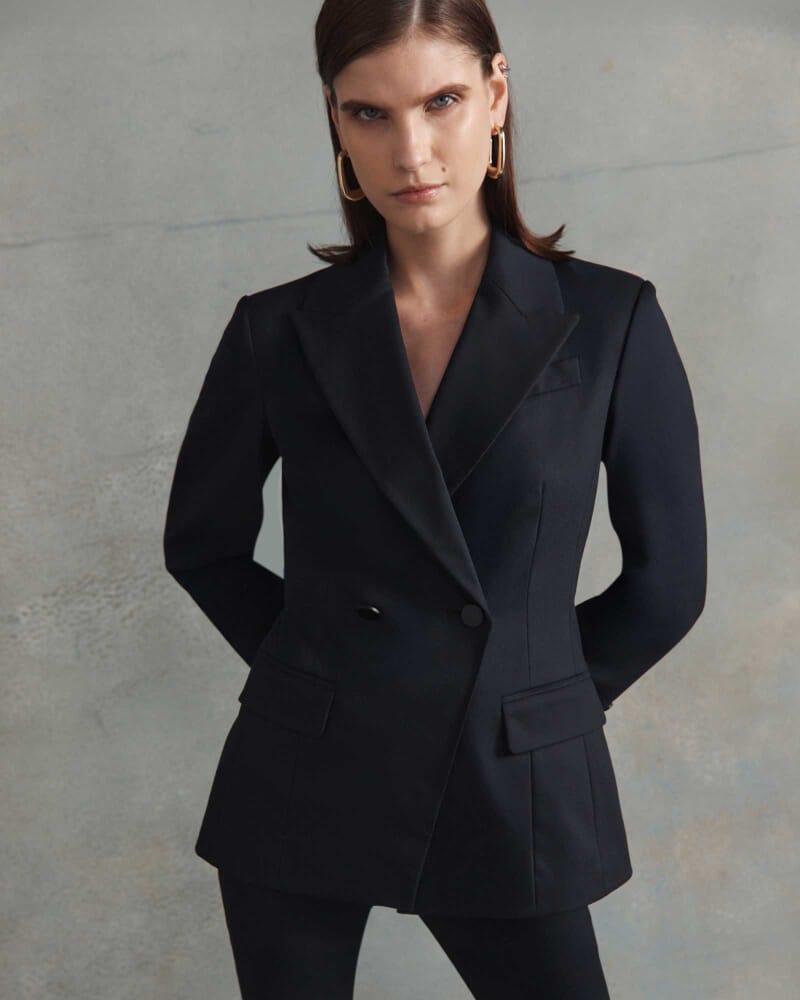 Tia Double Breasted Blazer in BLACK