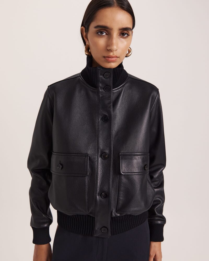Elyse Leather Bomber in BLACK