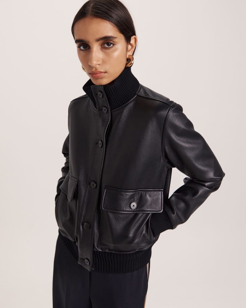 Elyse Leather Bomber in BLACK