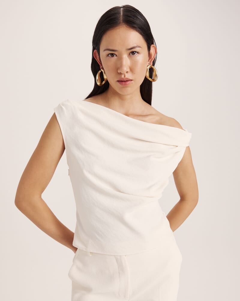 Dharma Off Shoulder Drape Top in MILK