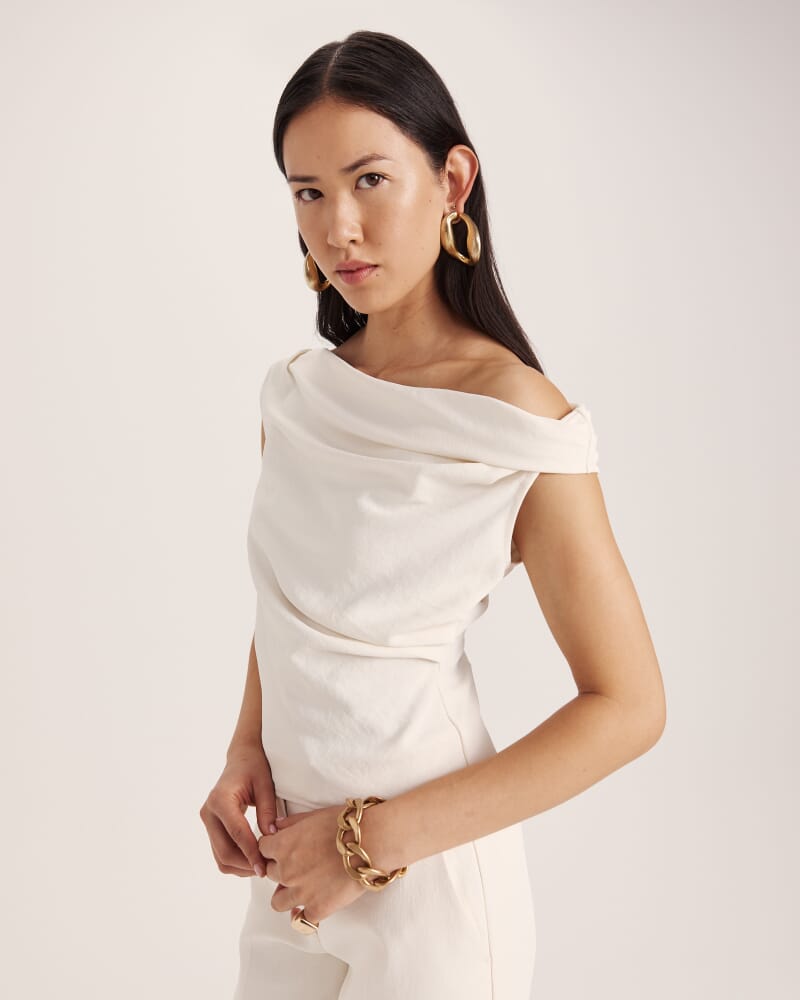 Dharma Off Shoulder Drape Top in MILK