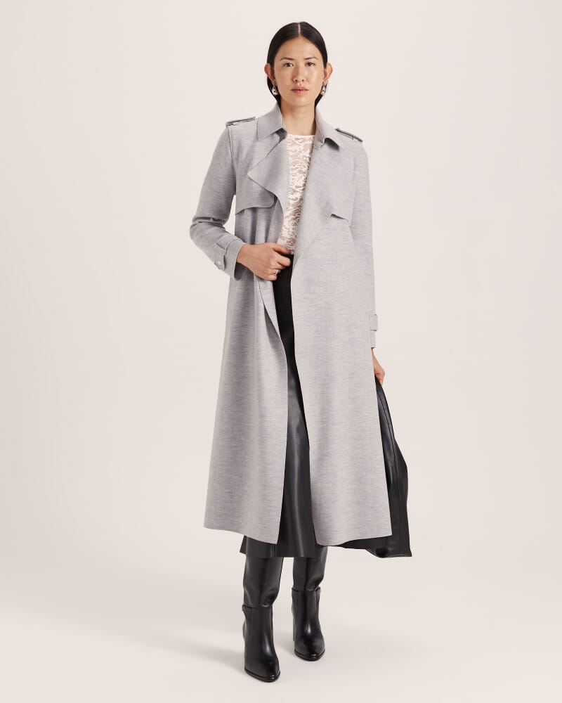 Karla Wool Longline Trench Coat in GREY MELANGE