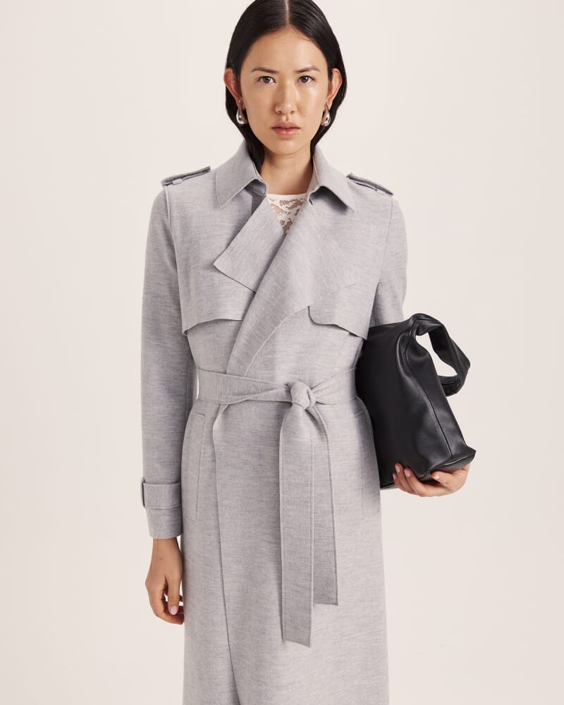 Karla Wool Longline Trench Coat in GREY MELANGE