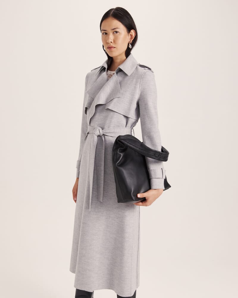 Karla Wool Longline Trench Coat in GREY MELANGE