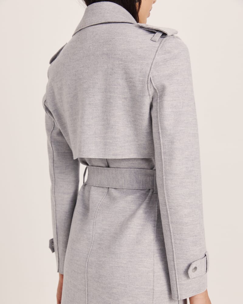 Karla Wool Longline Trench Coat in GREY MELANGE