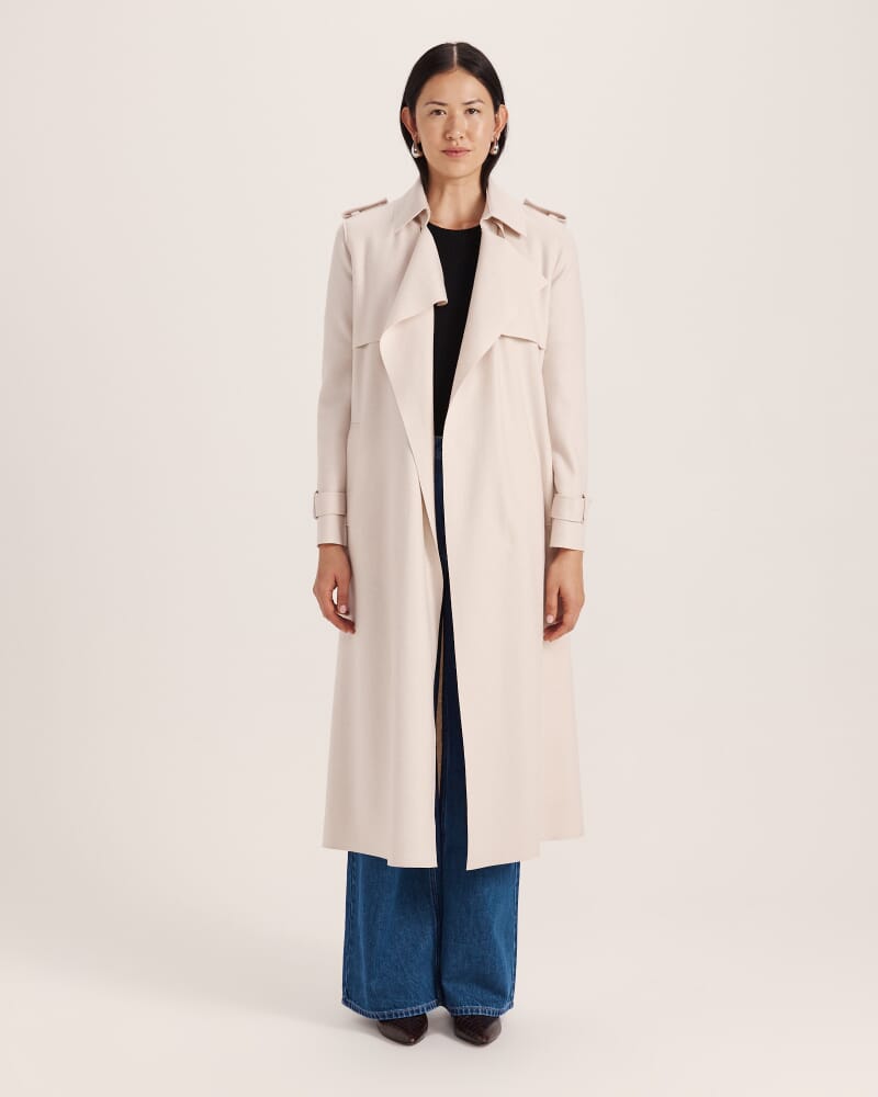 Karla Wool Longline Trench Coat in SOFT STONE