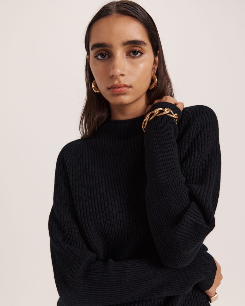 Nora Wool Batwing Sweater in BLACK
