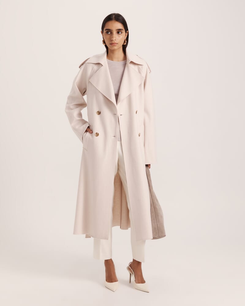 Karla Wool Relaxed Trenchcoat in SOFT STONE