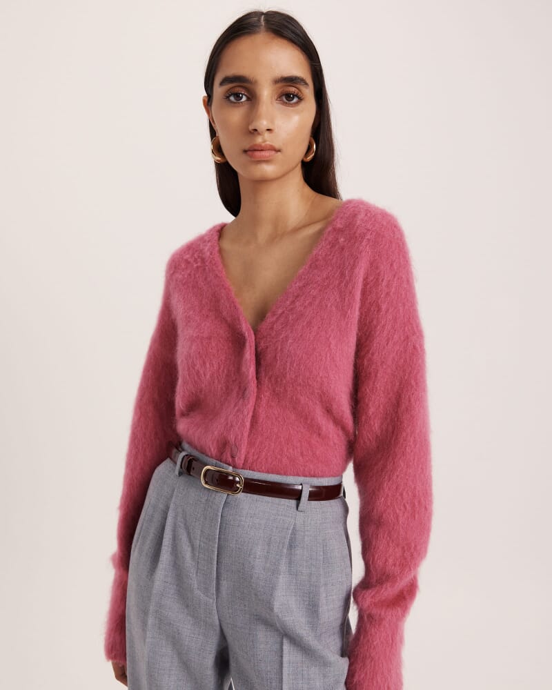 Mindy Mohair Wool Cropped Cardi in ROSE