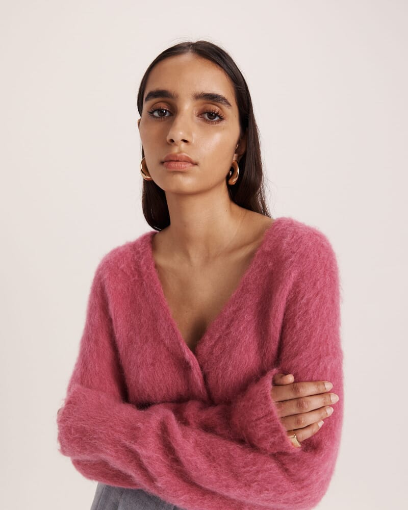 Mindy Mohair Wool Cropped Cardi in ROSE