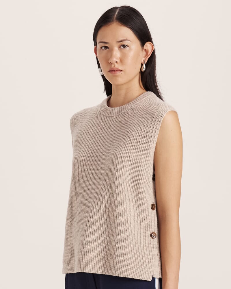 Nara Cashmere Blend Knit Vest in BISCUIT MELANGE