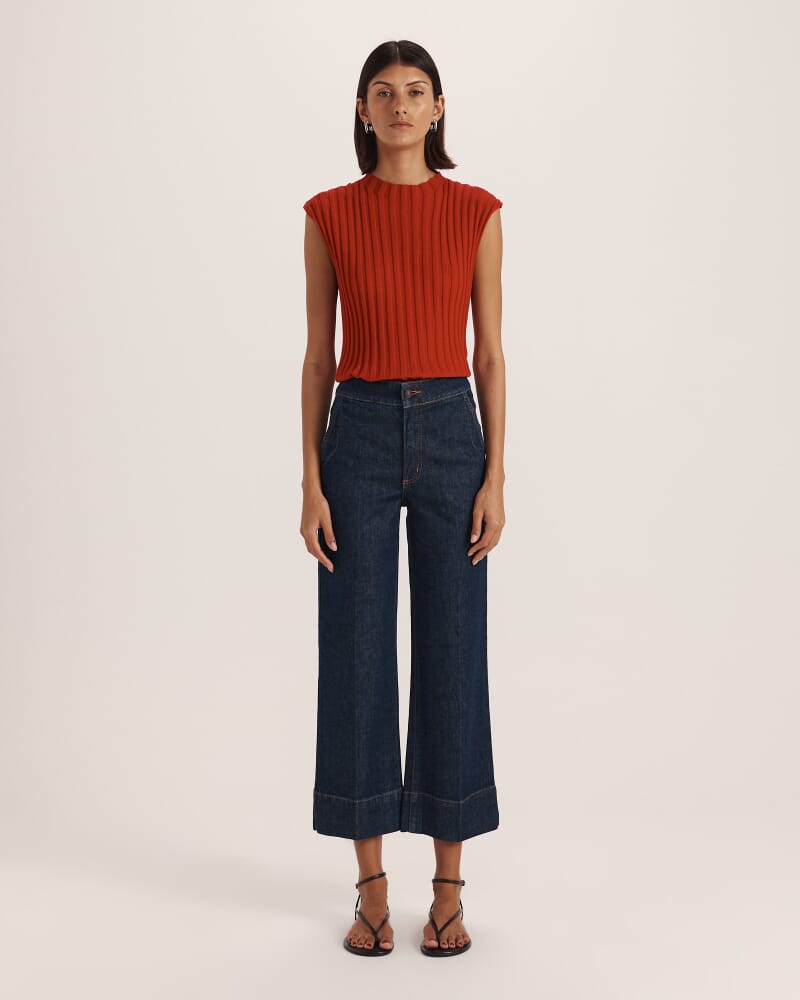 Ava Cropped Wide Leg Jean in BLUE/BLACK WASH