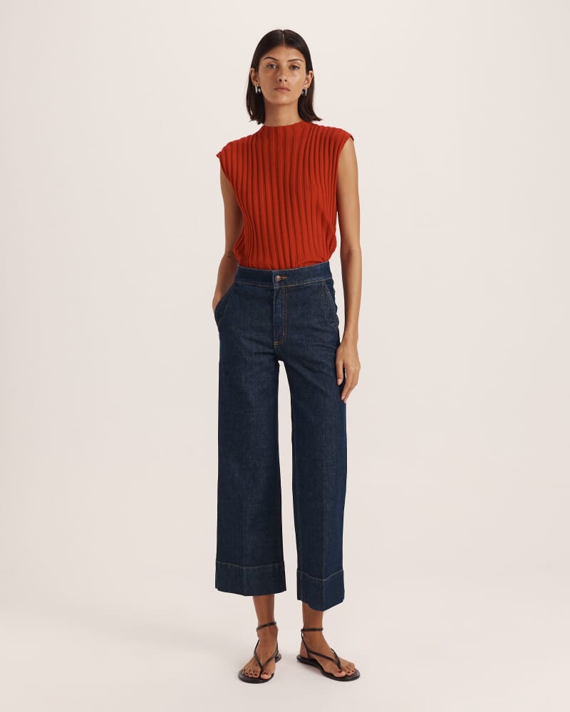 Ava Cropped Wide Leg Jean in BLUE/BLACK WASH
