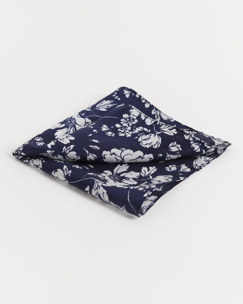 Floral Silk Pocket Square in BLUE/WHITE