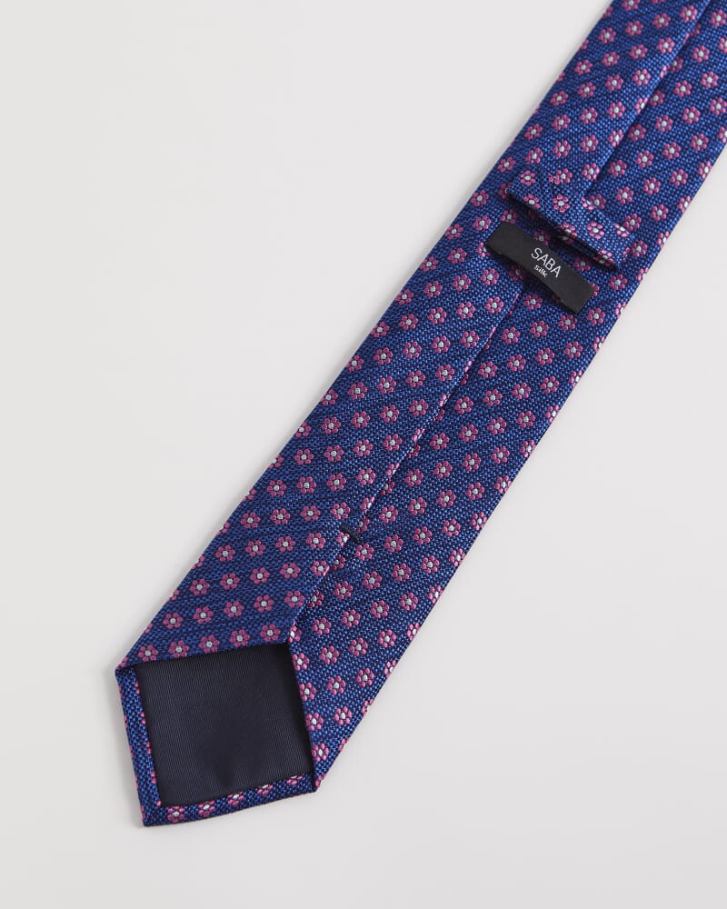 Silk Micro Flower Tie in NAVY