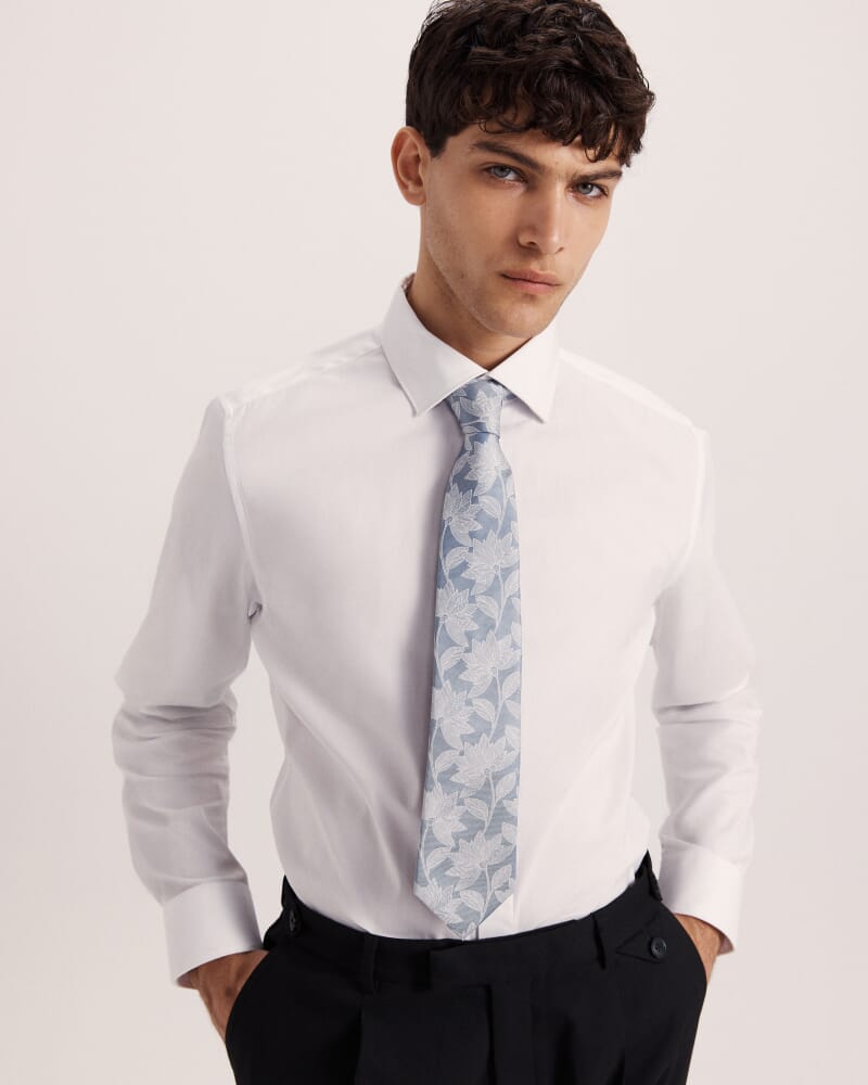 Floral Silk Tie in BLUE/WHITE