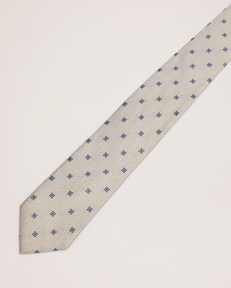 Mini Jacquard Silk Tie in OATMEAL/NAVY