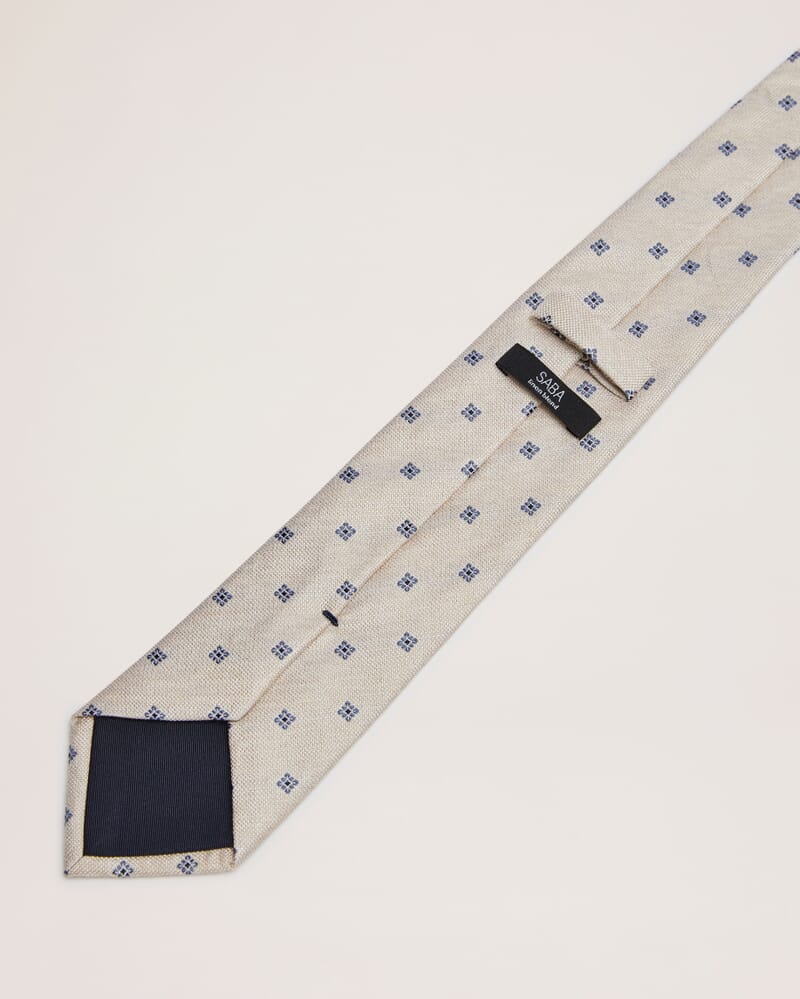 Mini Jacquard Silk Tie in OATMEAL/NAVY