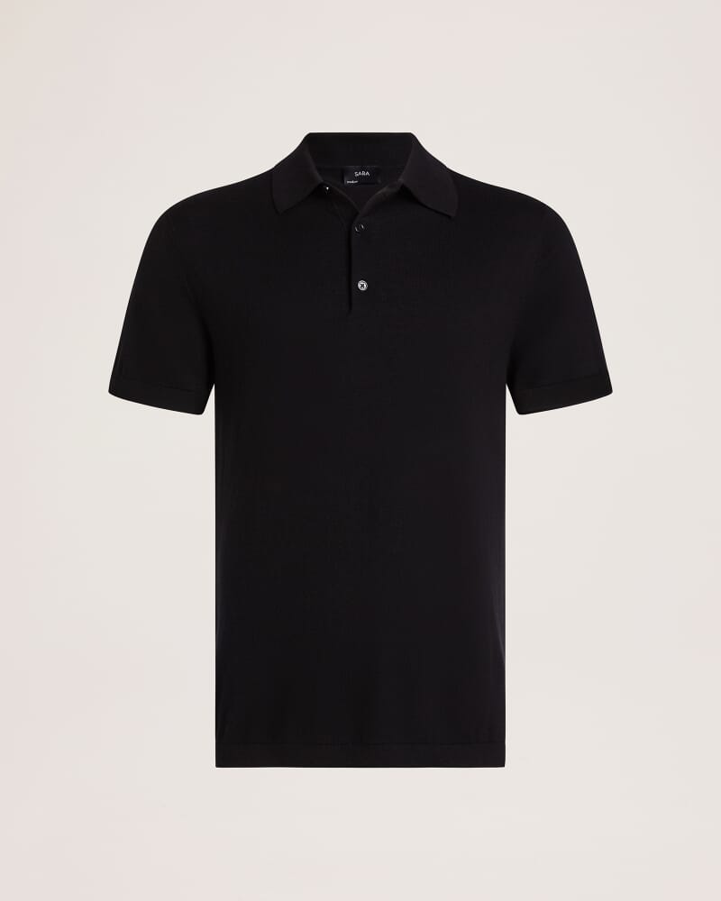 Miramar Cotton Wool Knit Polo in BLACK