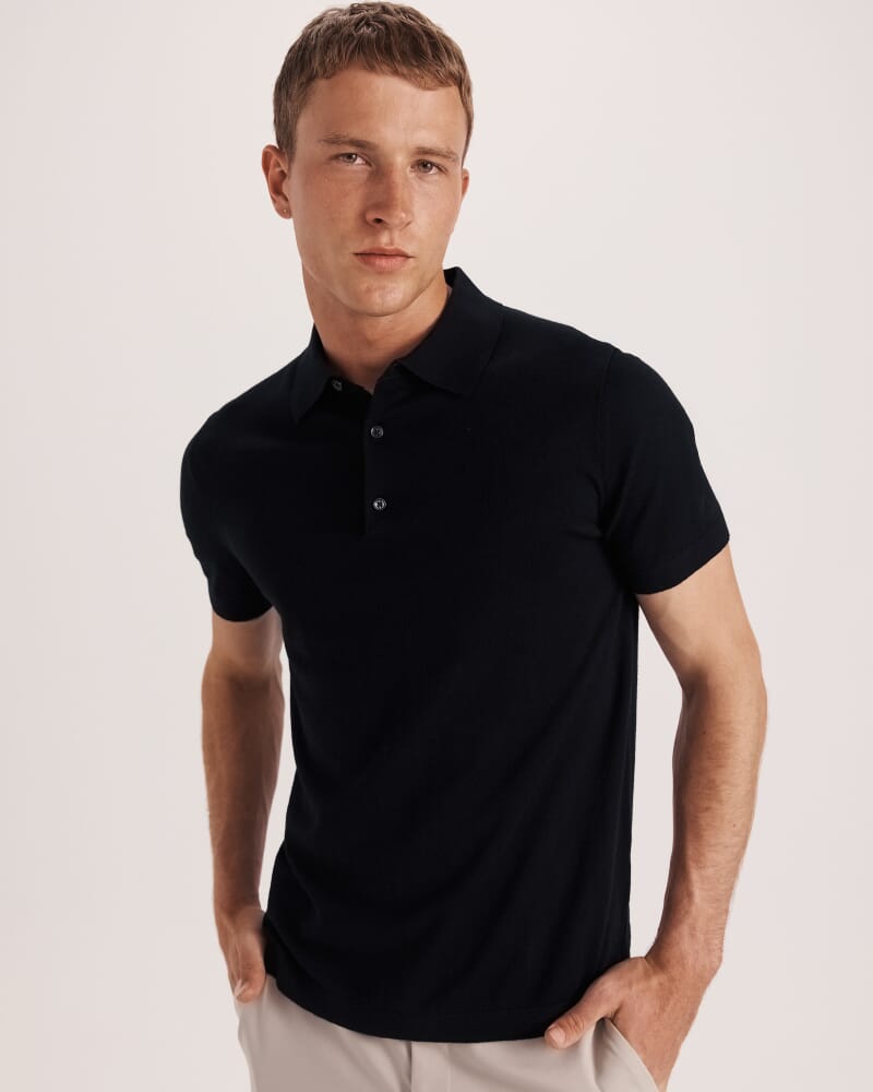 Miramar Cotton Wool Knit Polo in BLACK
