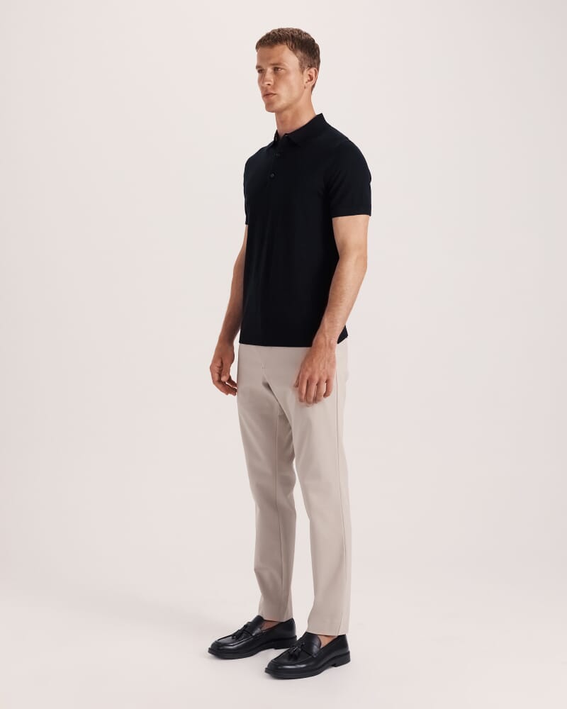 Miramar Cotton Wool Knit Polo in BLACK