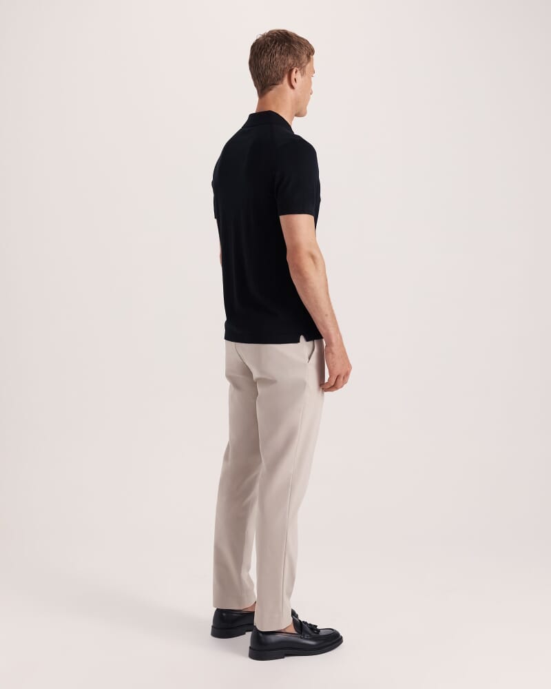 Miramar Cotton Wool Knit Polo in BLACK