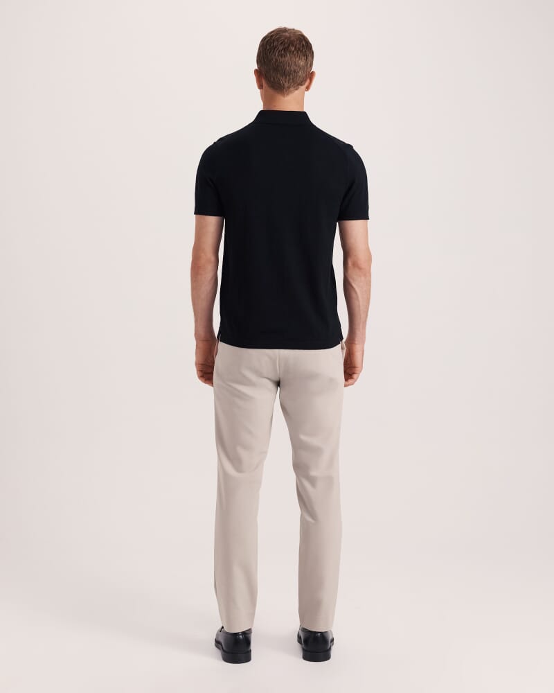 Miramar Cotton Wool Knit Polo in BLACK