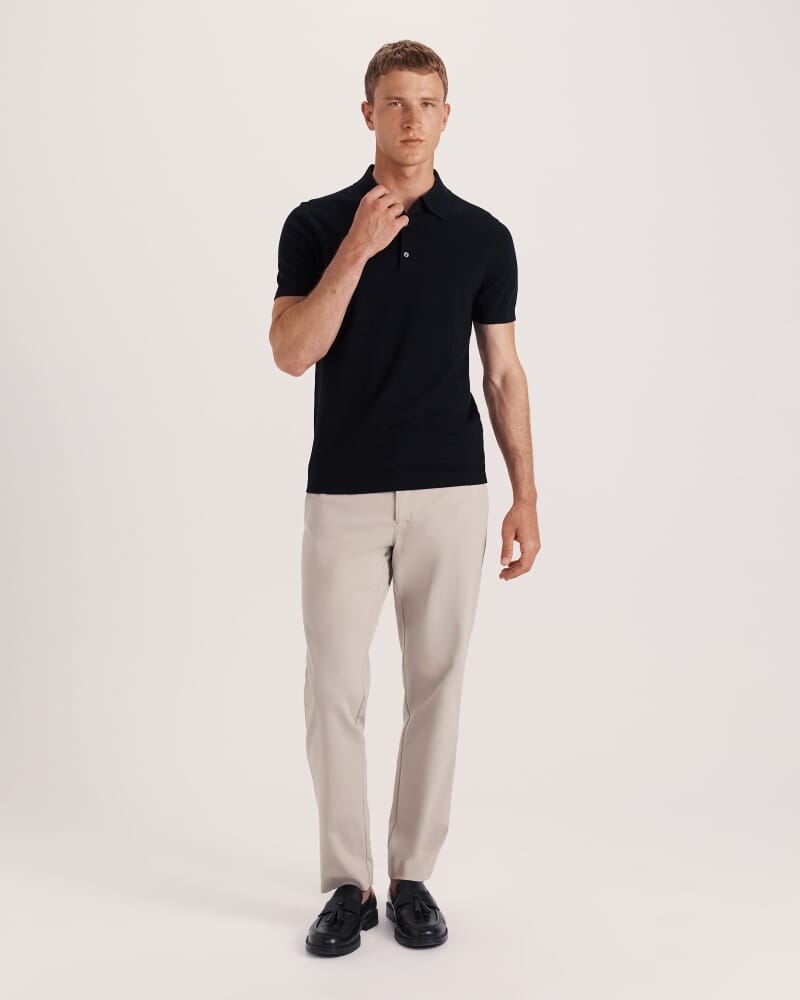 Miramar Cotton Wool Knit Polo in BLACK