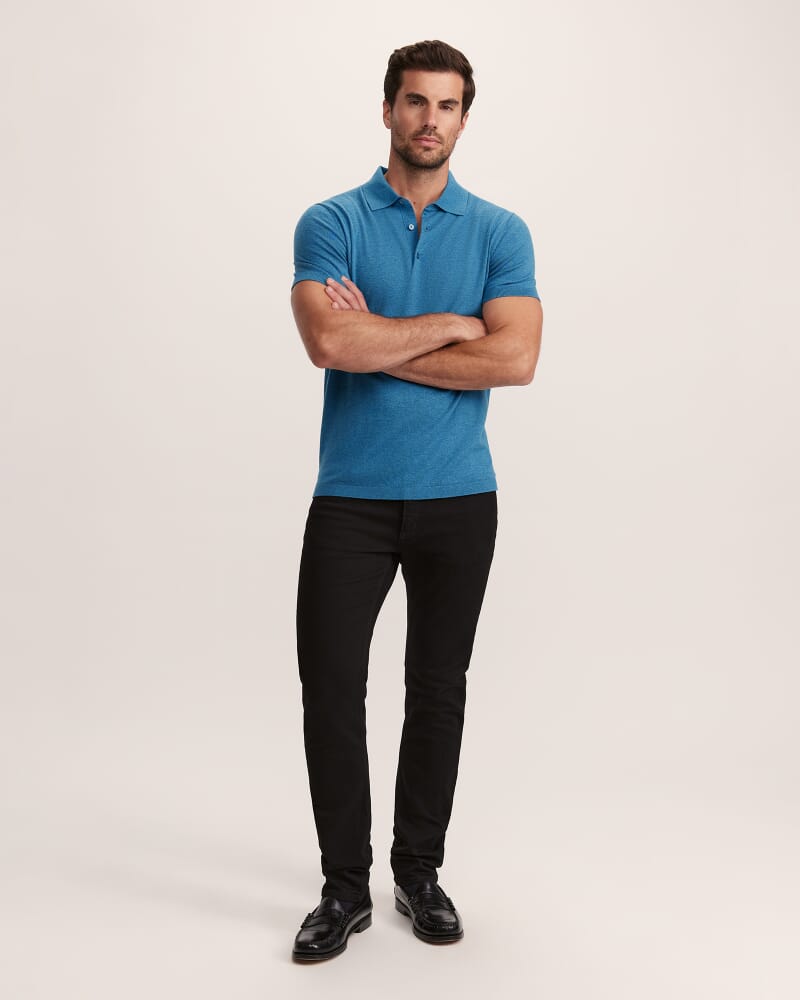 Miramar Cotton Wool Knit Polo in BLUE