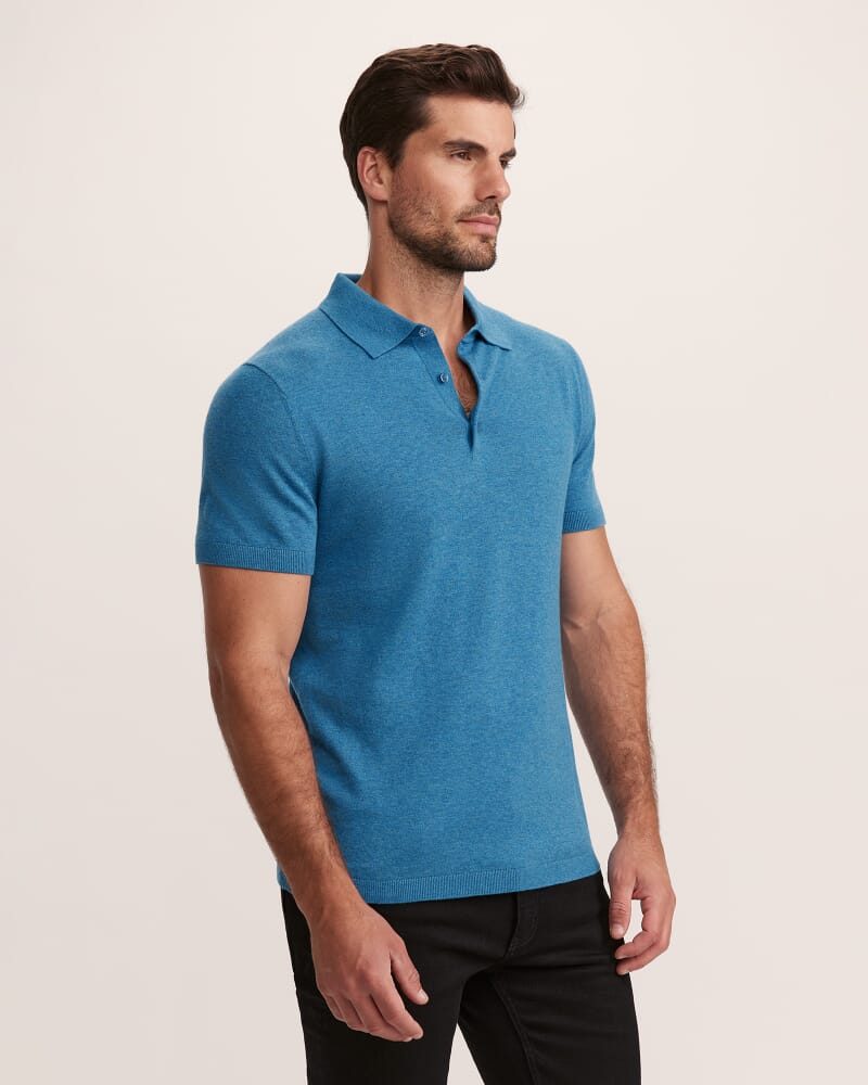 Miramar Cotton Wool Knit Polo in BLUE