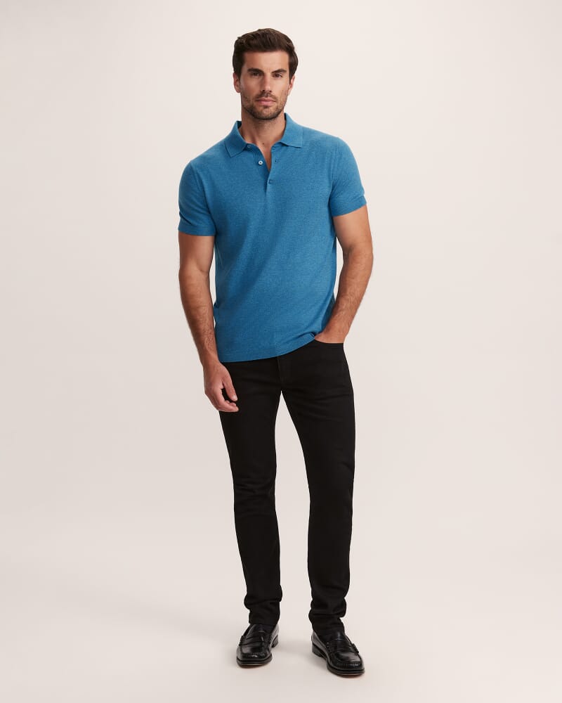 Miramar Cotton Wool Knit Polo in BLUE