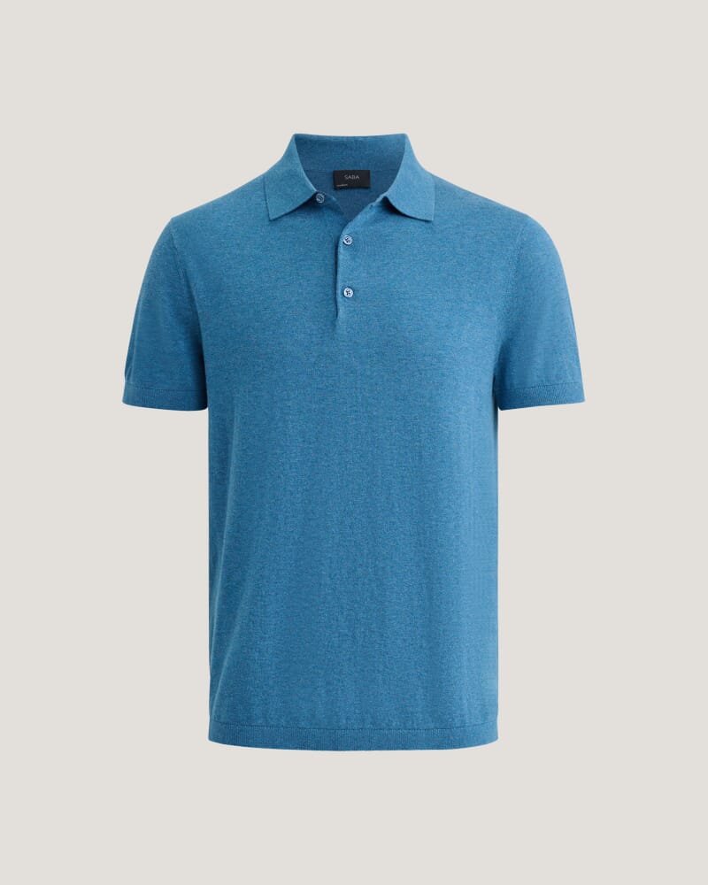 Miramar Cotton Wool Knit Polo in BLUE