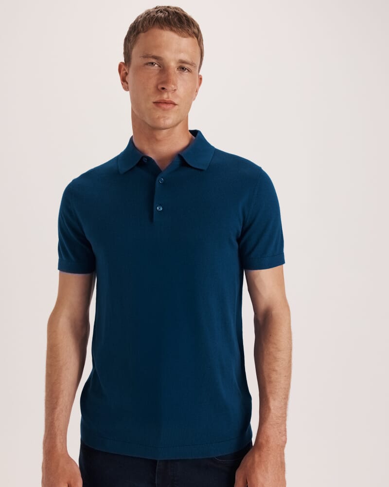 Miramar Cotton Wool Knit Polo in DEEP BLUE