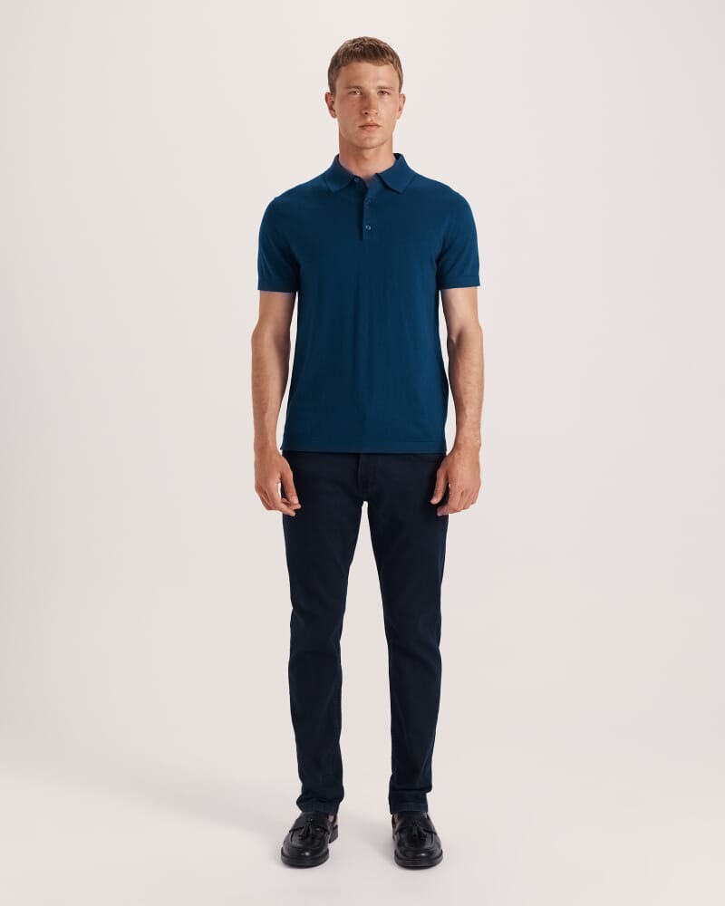 Miramar Cotton Wool Knit Polo in DEEP BLUE