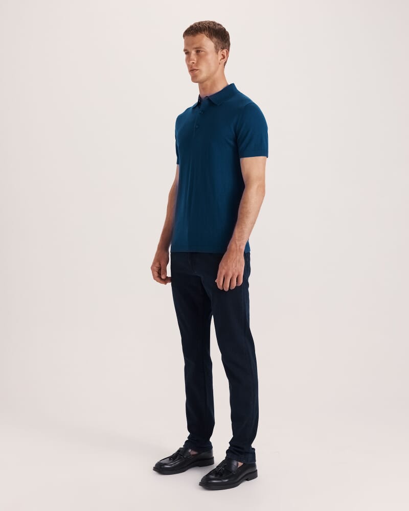 Miramar Cotton Wool Knit Polo in DEEP BLUE