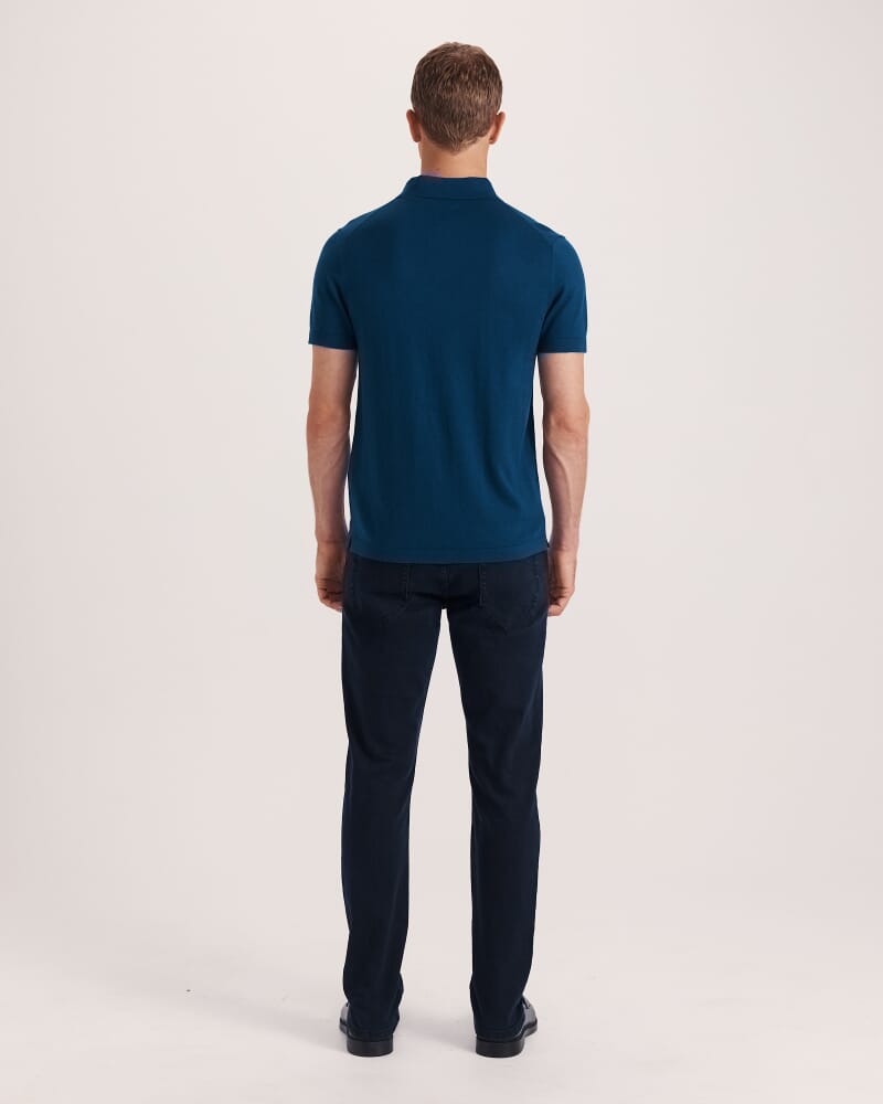 Miramar Cotton Wool Knit Polo in DEEP BLUE