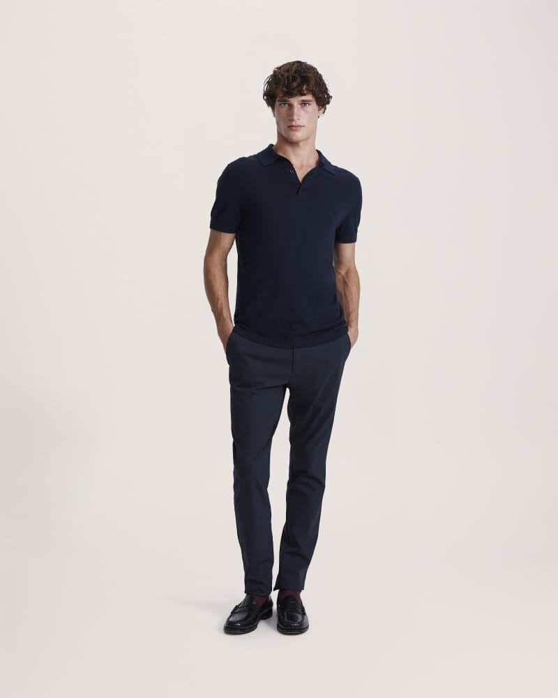 Miramar Cotton Wool Knit Polo in NAVY