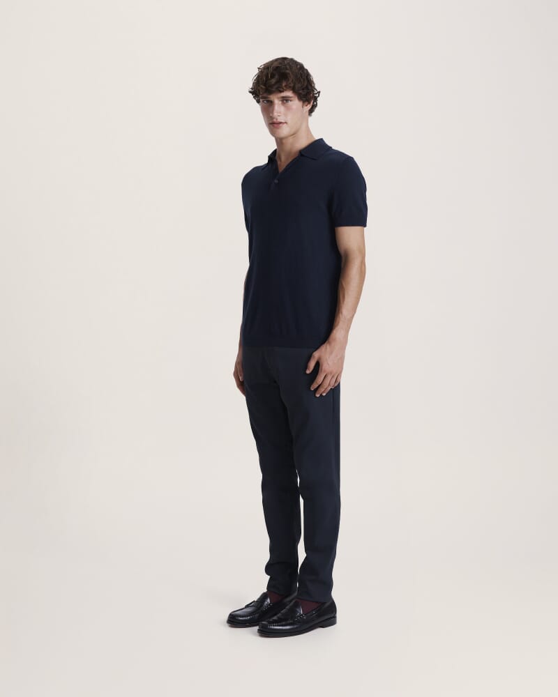 Miramar Cotton Wool Knit Polo in NAVY