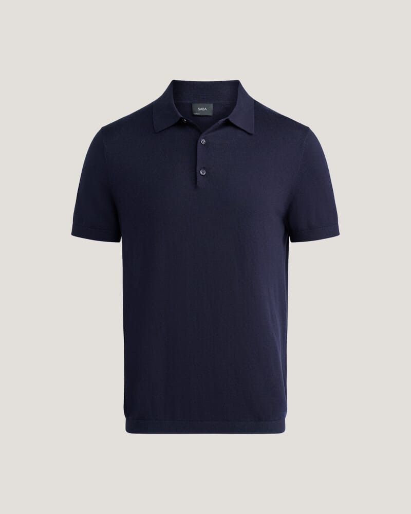 Miramar Cotton Wool Knit Polo in NAVY