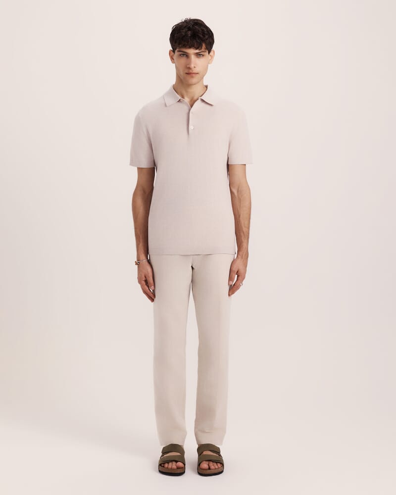 Miramar Cotton Wool Knit Polo in OATMEAL