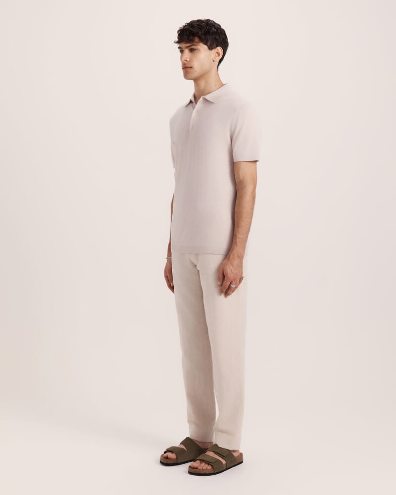 Miramar Cotton Wool Knit Polo in OATMEAL