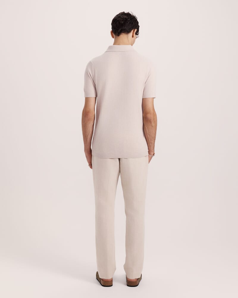 Miramar Cotton Wool Knit Polo in OATMEAL