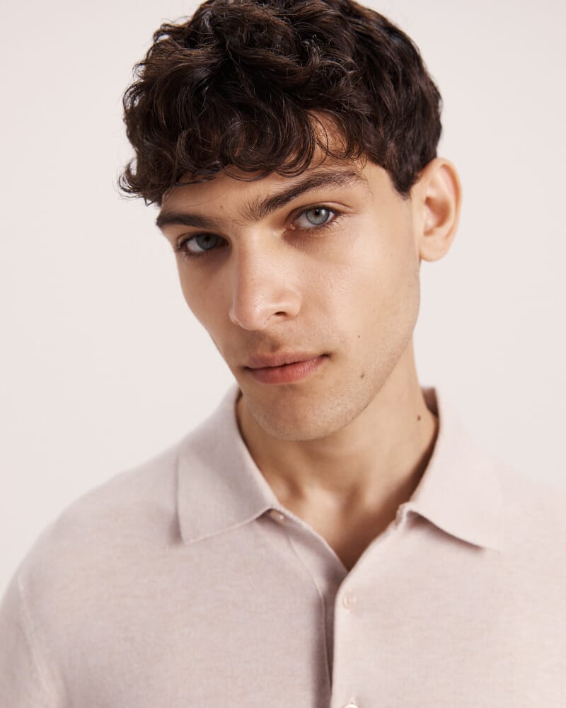 Miramar Cotton Wool Knit Polo in OATMEAL