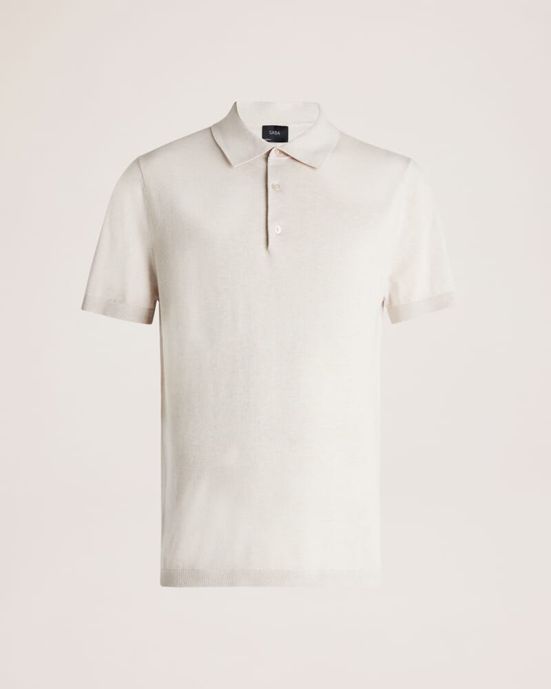 Miramar Cotton Wool Knit Polo in OATMEAL