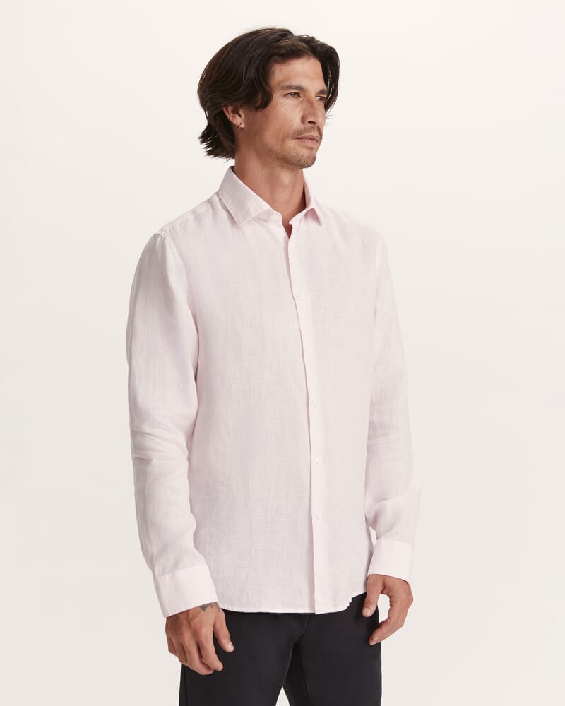 Julian Slim Linen Shirt in PALE PINK