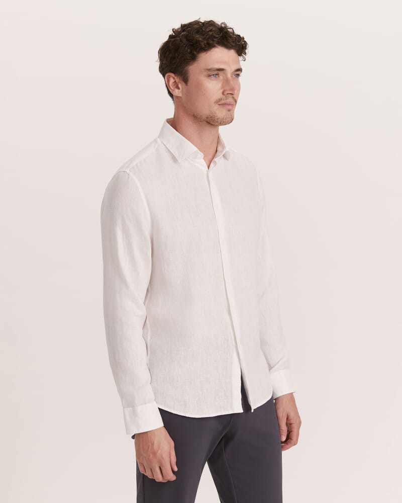 Julian Slim Linen Shirt in WHITE